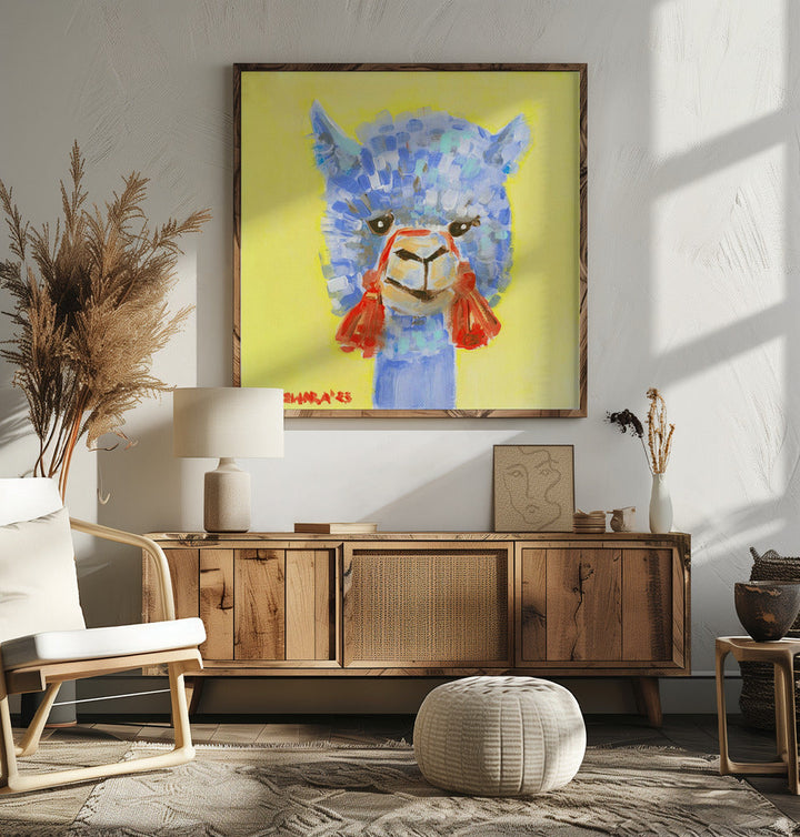 Blue Alpaca - Square Stretched Canvas, Poster or Fine Art Print I Heart Wall Art