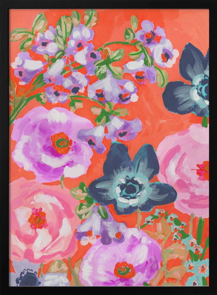 Blue Anemones On Red - Stretched Canvas, Poster or Fine Art Print I Heart Wall Art
