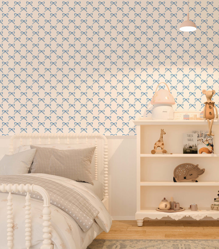 Blue Bow Wallpaper - Quality Ribbon Peel and Stick Adhesive