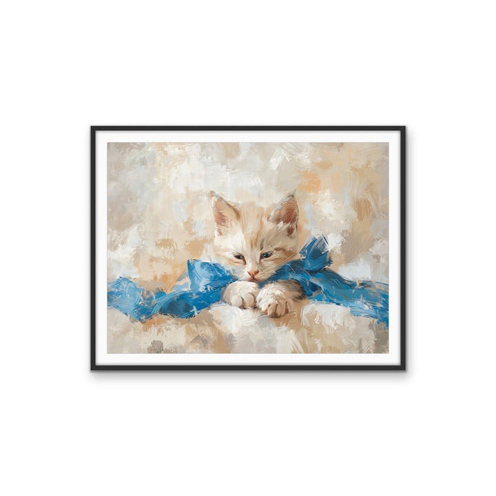 Blue - bowed Kitten - Cat Still Life Painting, Stretched Canvas or Wall Art Print - I Heart Wall Art - Poster Print, Canvas Print or Framed Art Print