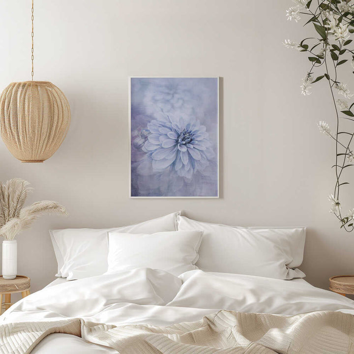 Blue Dahlia Dream - Floral Photographic Stretched Canvas Poster or Fine Art Print