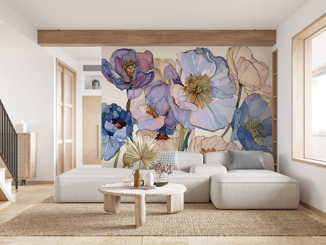 Blue Dreams - Floral Peel and Stick Premium Wallpaper Mural