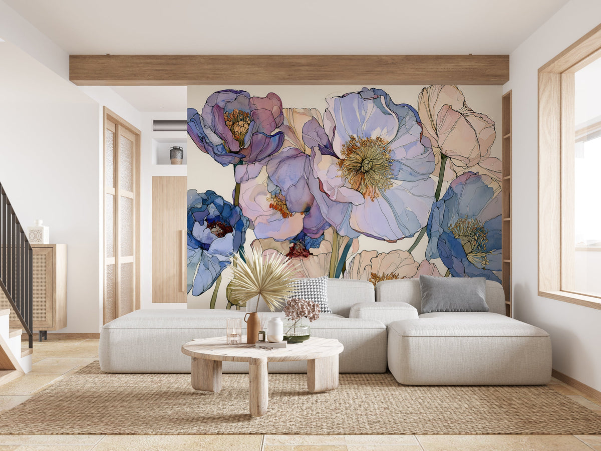 Blue Dreams - Floral Peel and Stick Premium Wallpaper Mural