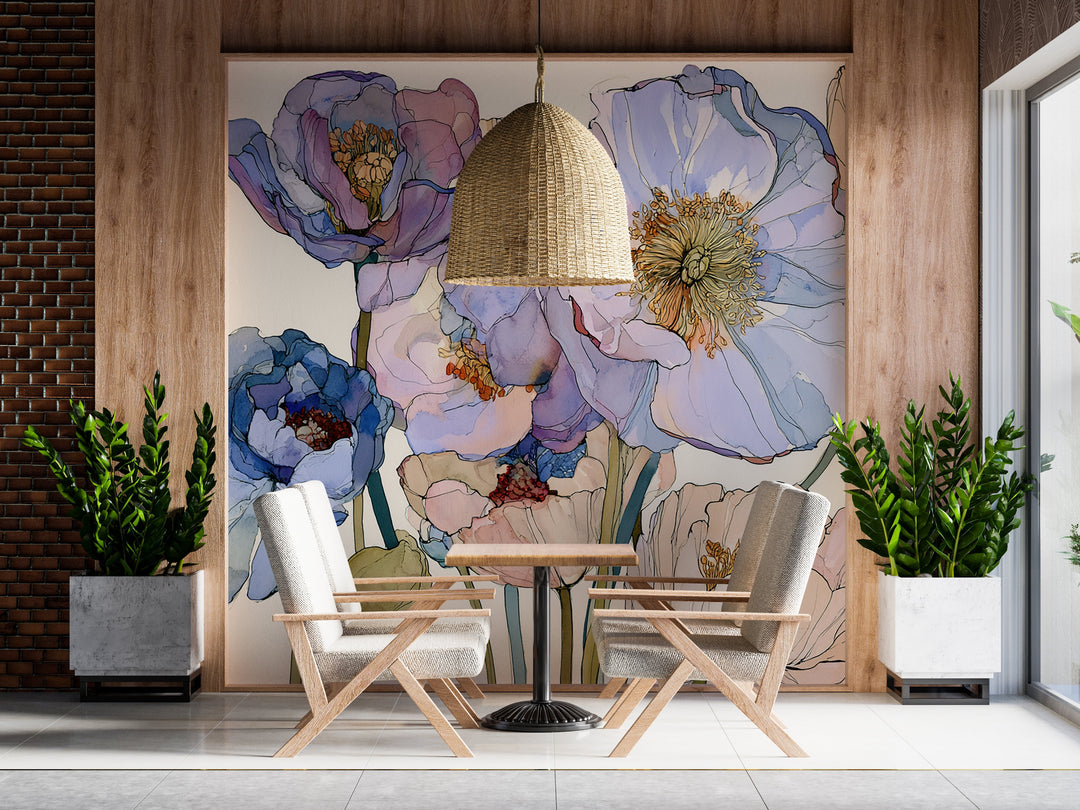 Blue Dreams - Floral Peel and Stick Premium Wallpaper Mural