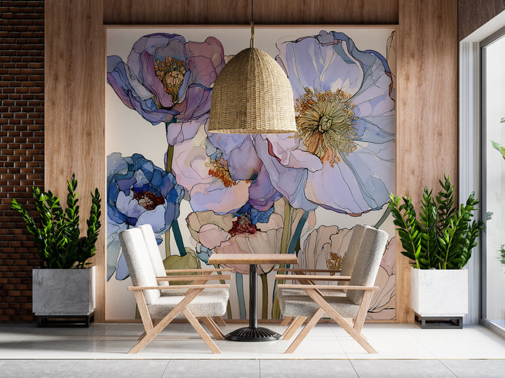 Blue Dreams - Floral Peel and Stick Premium Wallpaper Mural