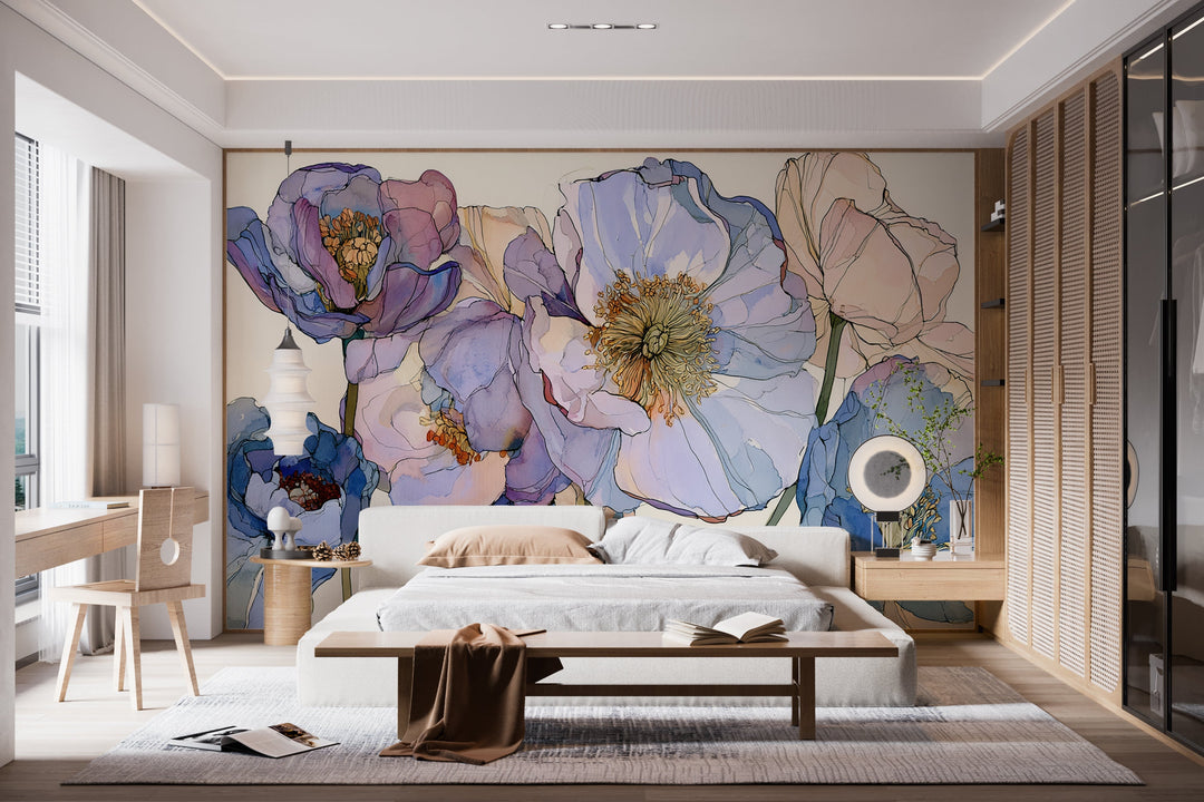 Blue Dreams - Floral Peel and Stick Premium Wallpaper Mural