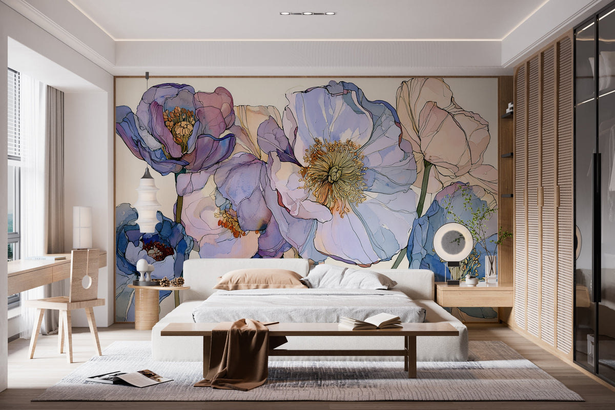 Blue Dreams - Floral Peel and Stick Premium Wallpaper Mural