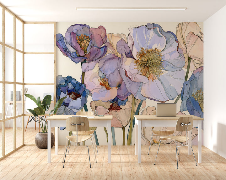 Blue Dreams - Floral Peel and Stick Premium Wallpaper Mural