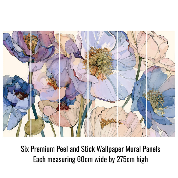 Blue Dreams - Floral Peel and Stick Premium Wallpaper Mural