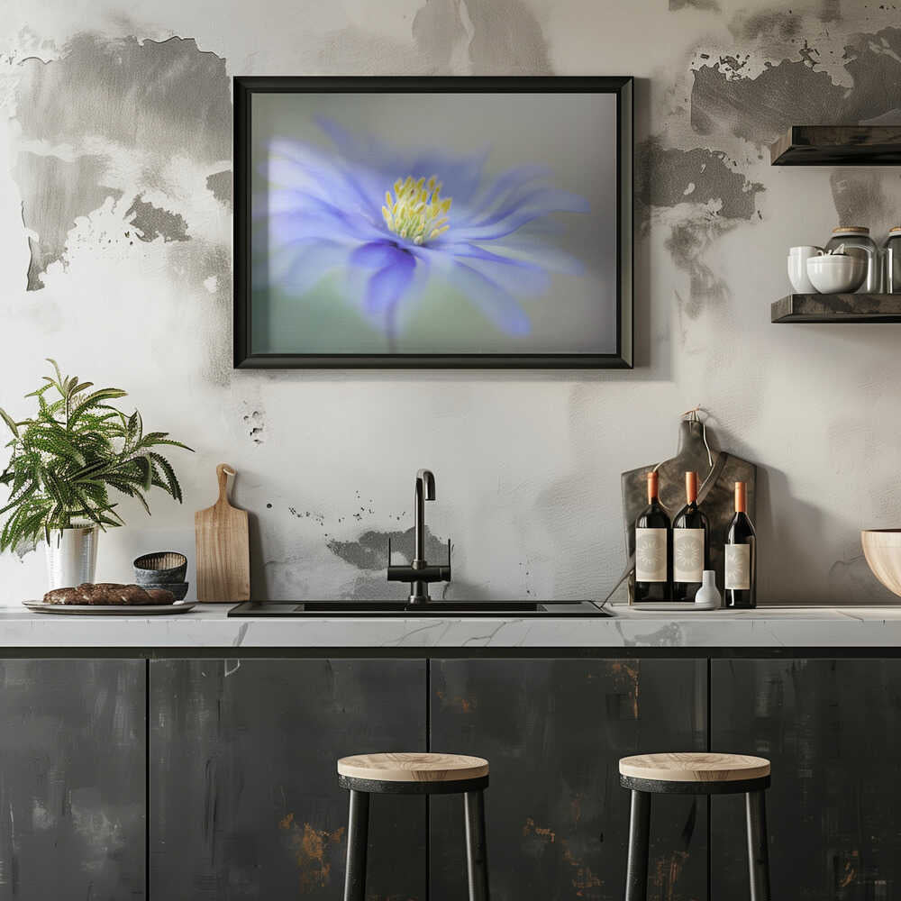 Blue Dreamy Bloom - Floral Photographic Stretched Canvas Poster or Fine Art Print