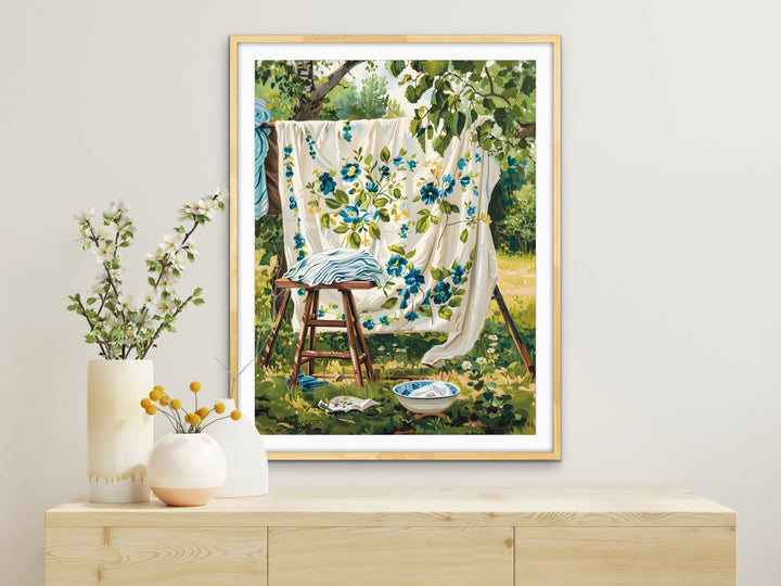 Blue Flora Sheets - Vintage Backyard Bedlinen, Stretched Canvas or Wall Art Print I Heart Wall Art