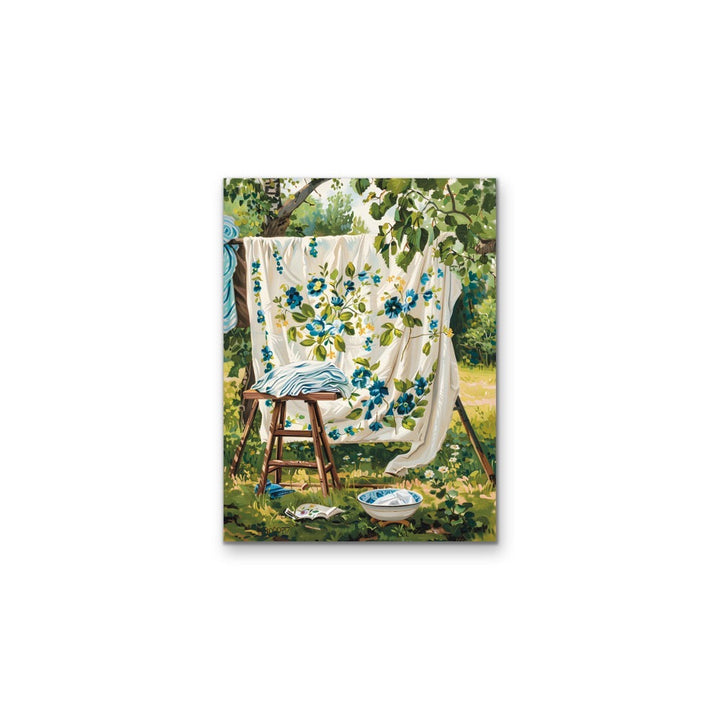 Blue Flora Sheets - Vintage Backyard Bedlinen, Stretched Canvas or Wall Art Print I Heart Wall Art