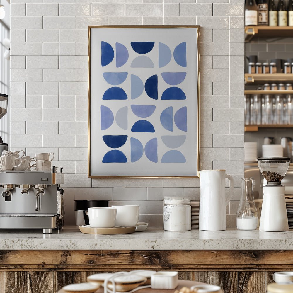 Blue Geometric Dance - Stretched Canvas, Poster or Fine Art Print - I Heart Wall Art - Poster Print, Canvas Print or Framed Art Print
