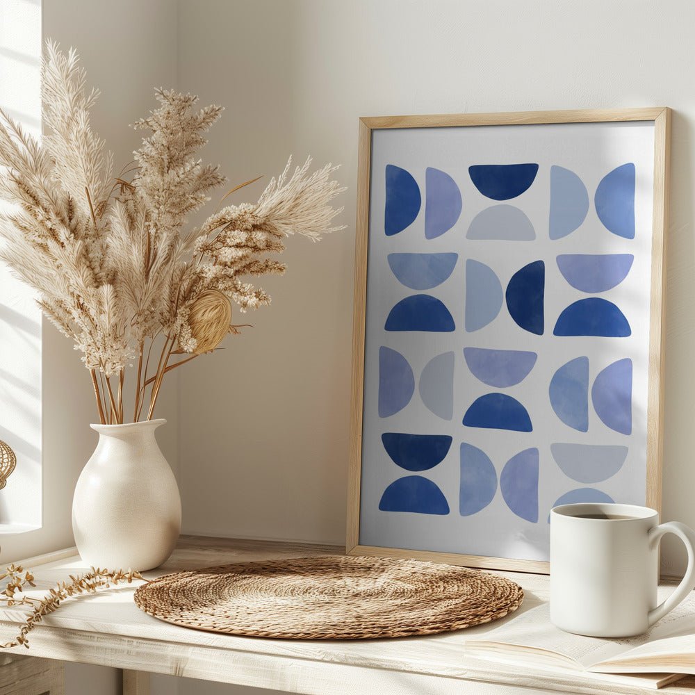 Blue Geometric Dance - Stretched Canvas, Poster or Fine Art Print - I Heart Wall Art - Poster Print, Canvas Print or Framed Art Print