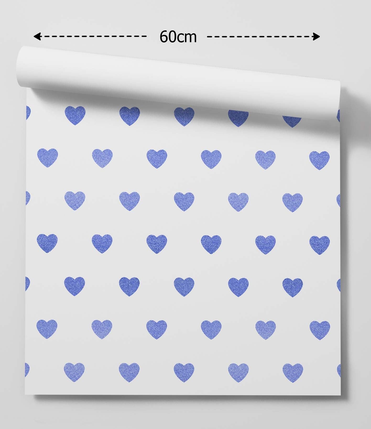 Blue Glitter-Look Loveheart Wallpaper - Quality Peel and Stick Adhesive