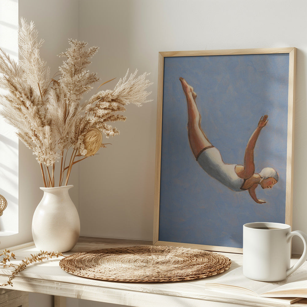 Blue Grey Diver - Stretched Canvas, Poster or Fine Art Print I Heart Wall Art