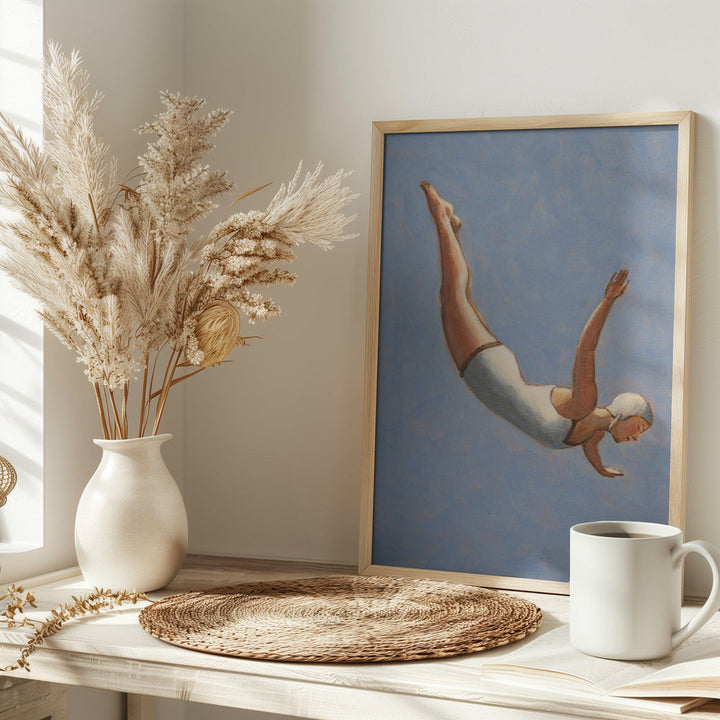 Blue Grey Diver - Stretched Canvas, Poster or Fine Art Print I Heart Wall Art