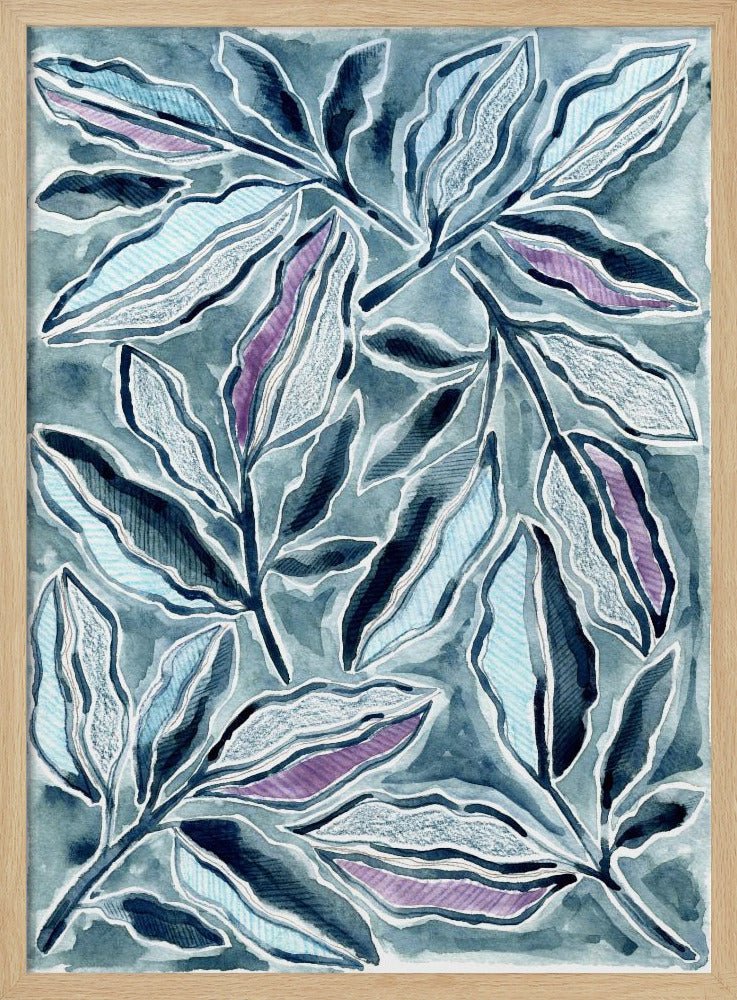 Blue &amp;amp; Lavender Leaves - Stretched Canvas, Poster or Fine Art Print - I Heart Wall Art - Poster Print, Canvas Print or Framed Art Print