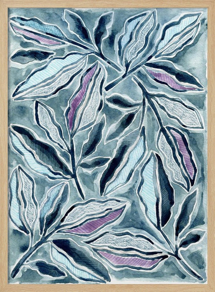 Blue &amp;amp; Lavender Leaves - Stretched Canvas, Poster or Fine Art Print - I Heart Wall Art - Poster Print, Canvas Print or Framed Art Print