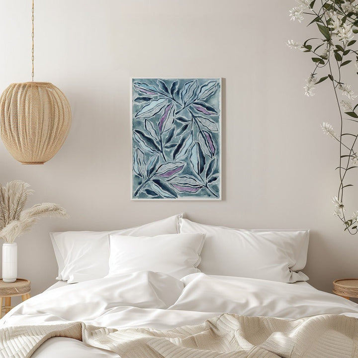 Blue &amp;amp; Lavender Leaves - Stretched Canvas, Poster or Fine Art Print - I Heart Wall Art - Poster Print, Canvas Print or Framed Art Print