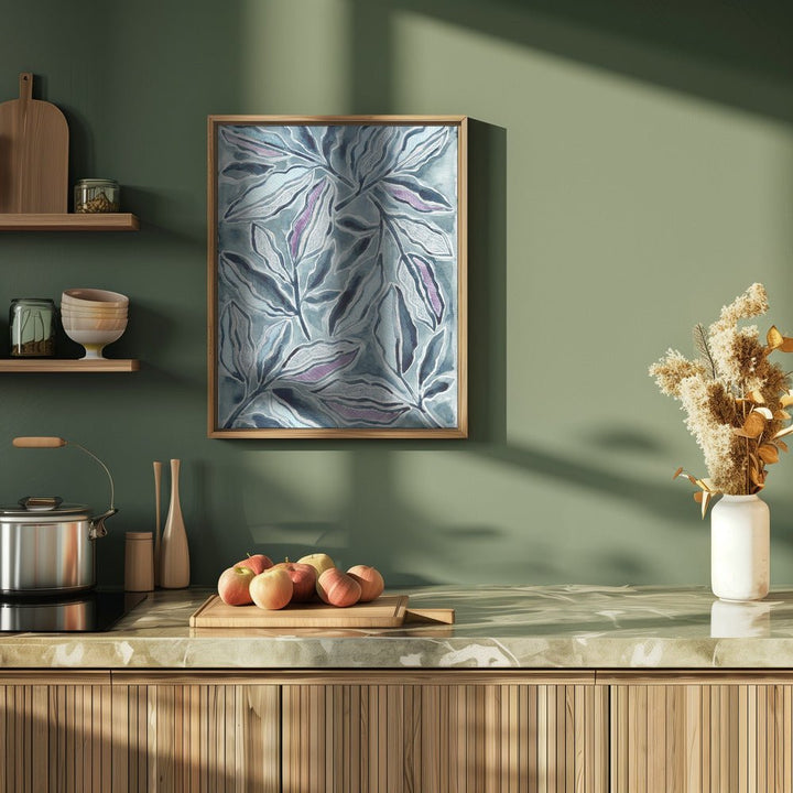 Blue &amp;amp; Lavender Leaves - Stretched Canvas, Poster or Fine Art Print - I Heart Wall Art - Poster Print, Canvas Print or Framed Art Print