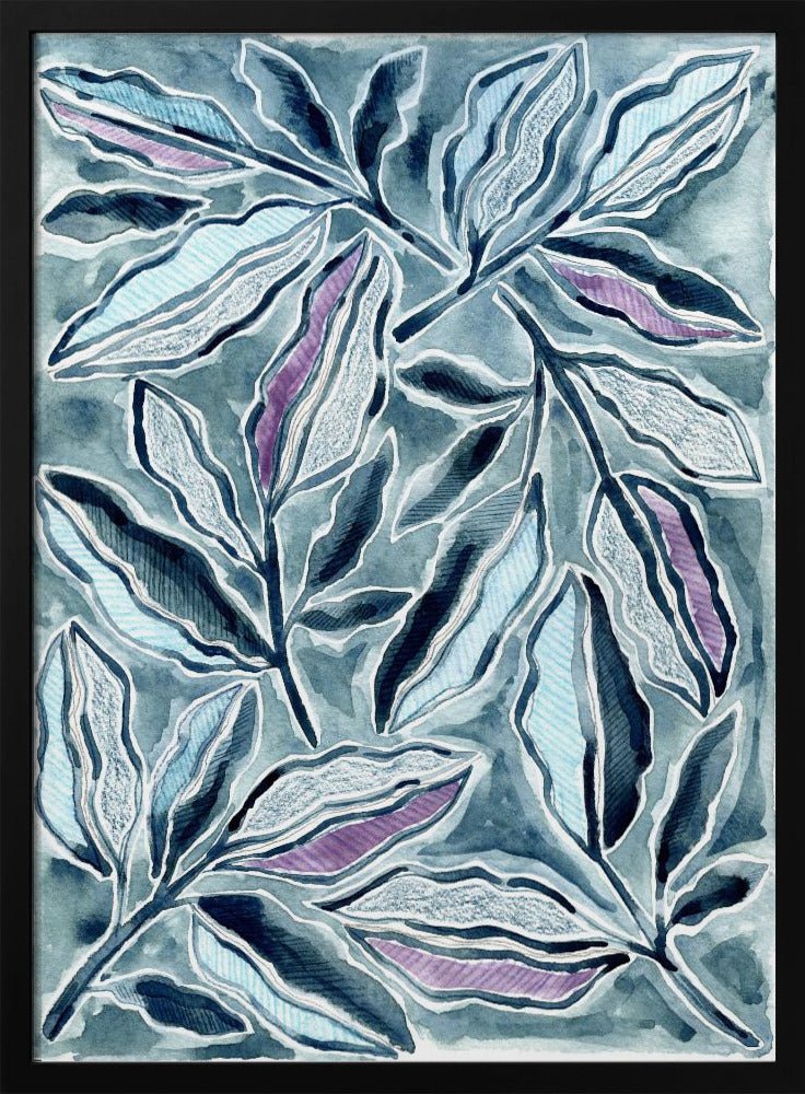 Blue &amp; Lavender Leaves - Stretched Canvas, Poster or Fine Art Print - I Heart Wall Art - Poster Print, Canvas Print or Framed Art Print