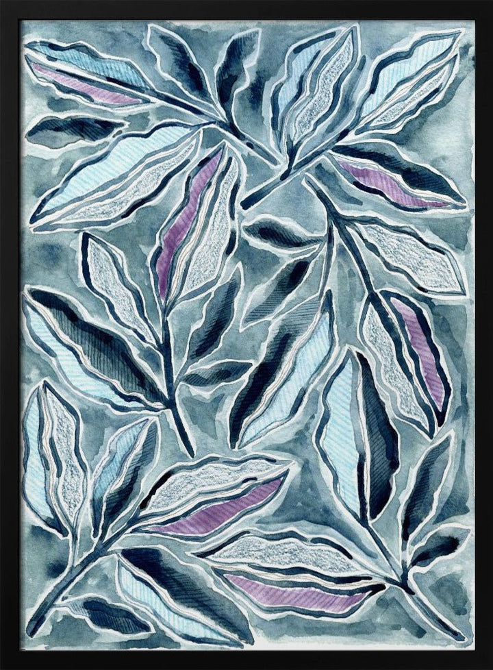 Blue &amp;amp; Lavender Leaves - Stretched Canvas, Poster or Fine Art Print - I Heart Wall Art - Poster Print, Canvas Print or Framed Art Print