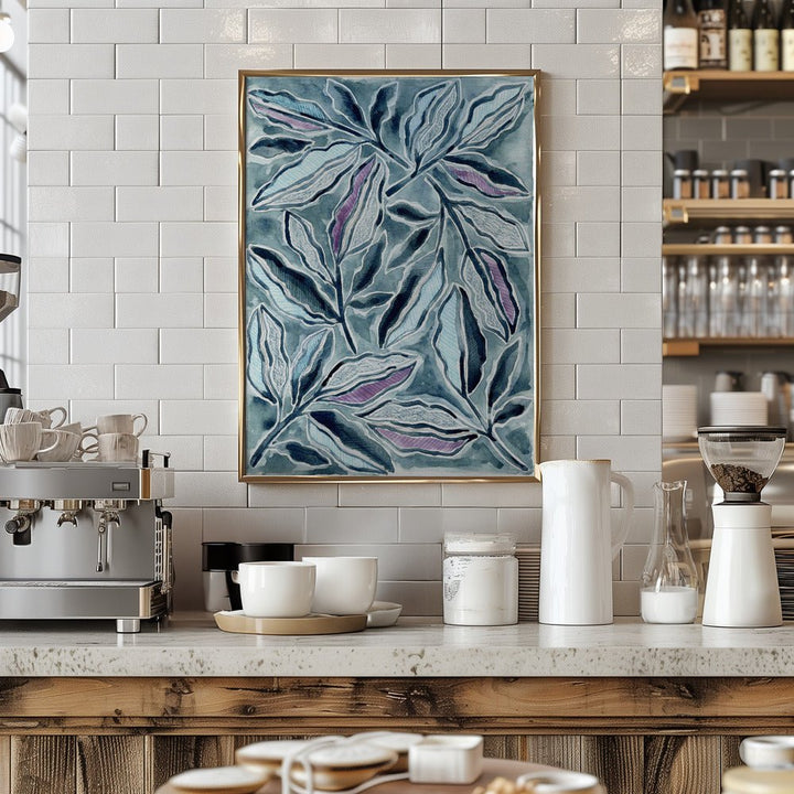 Blue &amp;amp; Lavender Leaves - Stretched Canvas, Poster or Fine Art Print - I Heart Wall Art - Poster Print, Canvas Print or Framed Art Print