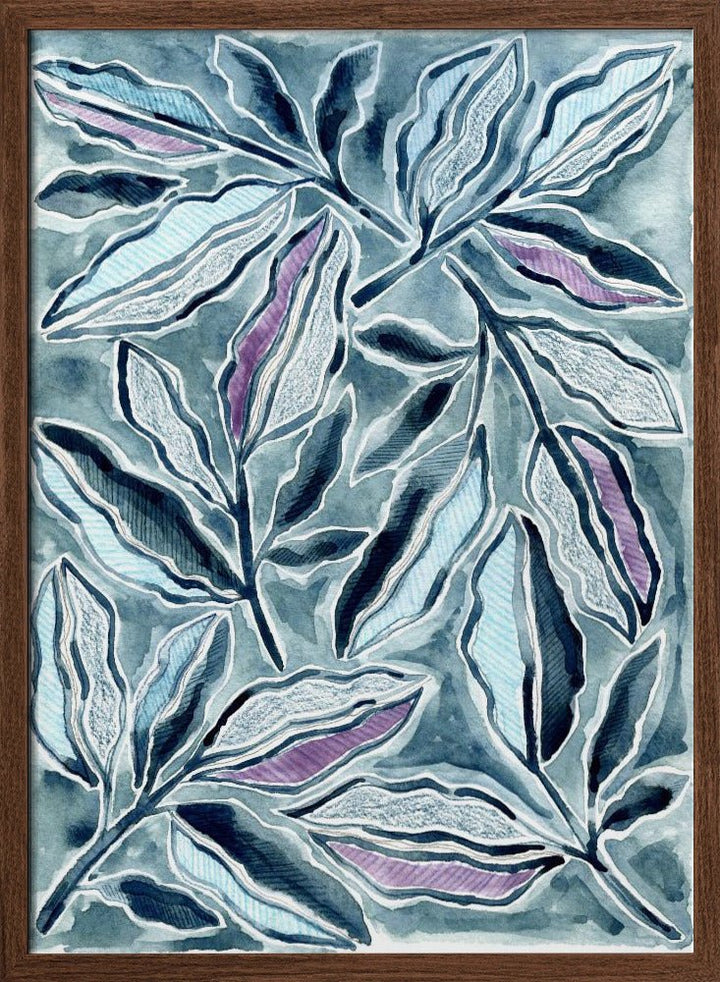 Blue &amp;amp; Lavender Leaves - Stretched Canvas, Poster or Fine Art Print - I Heart Wall Art - Poster Print, Canvas Print or Framed Art Print