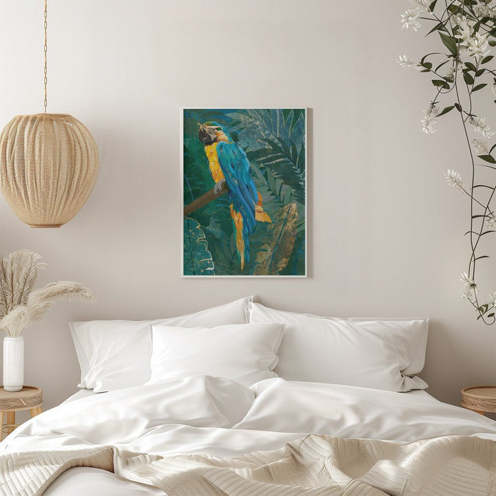 Blue parrot in the rainforest - Stretched Canvas, Poster or Fine Art Print - I Heart Wall Art - Poster Print, Canvas Print or Framed Art Print