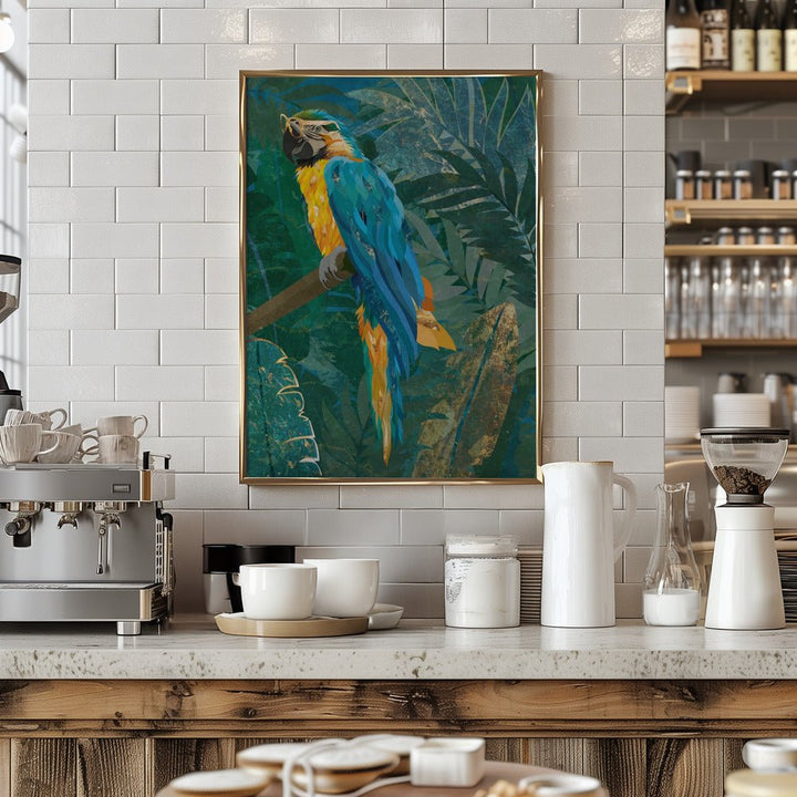 Blue parrot in the rainforest - Stretched Canvas, Poster or Fine Art Print - I Heart Wall Art - Poster Print, Canvas Print or Framed Art Print