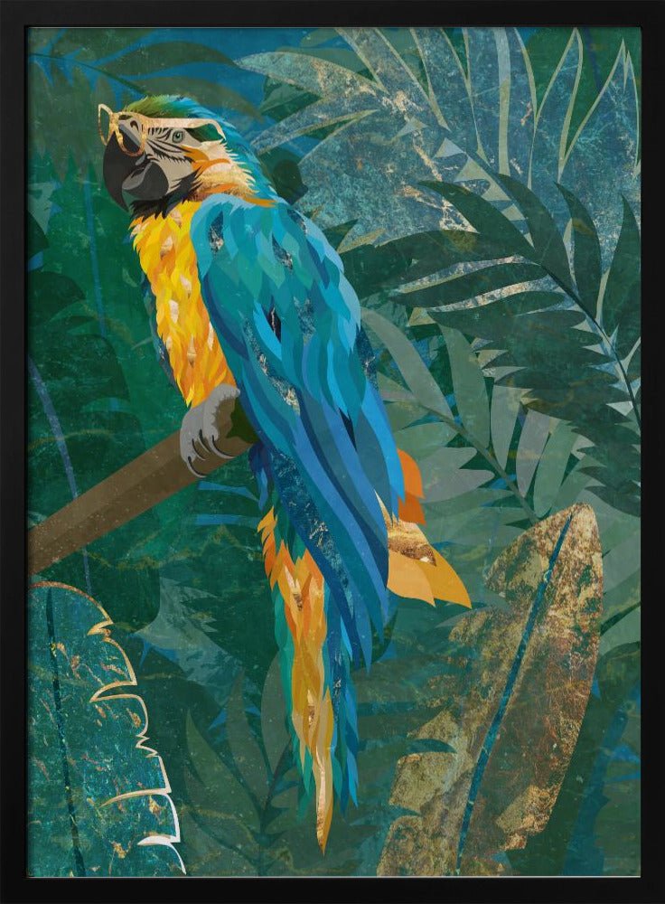 Blue parrot in the rainforest - Stretched Canvas, Poster or Fine Art Print - I Heart Wall Art - Poster Print, Canvas Print or Framed Art Print
