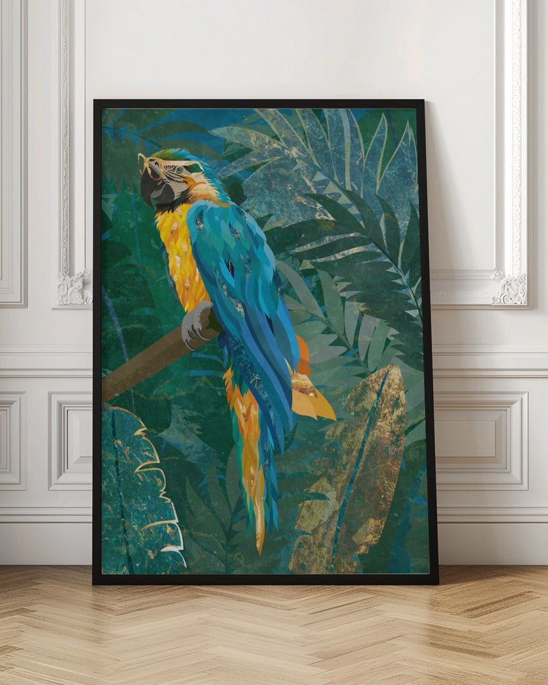 Blue parrot in the rainforest - Stretched Canvas, Poster or Fine Art Print - I Heart Wall Art - Poster Print, Canvas Print or Framed Art Print