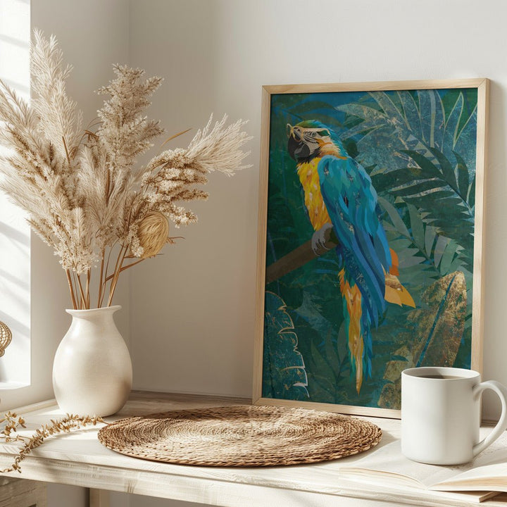 Blue parrot in the rainforest - Stretched Canvas, Poster or Fine Art Print - I Heart Wall Art - Poster Print, Canvas Print or Framed Art Print