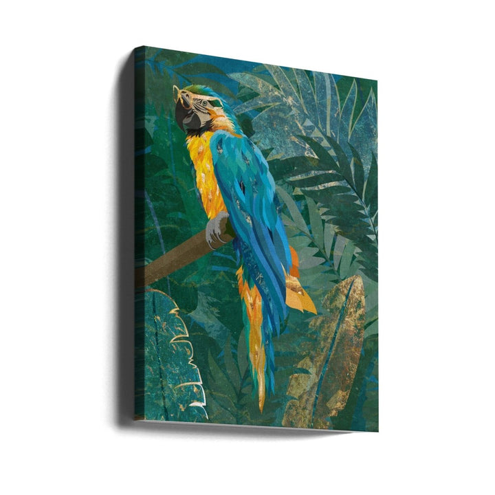 Blue parrot in the rainforest - Stretched Canvas, Poster or Fine Art Print - I Heart Wall Art - Poster Print, Canvas Print or Framed Art Print