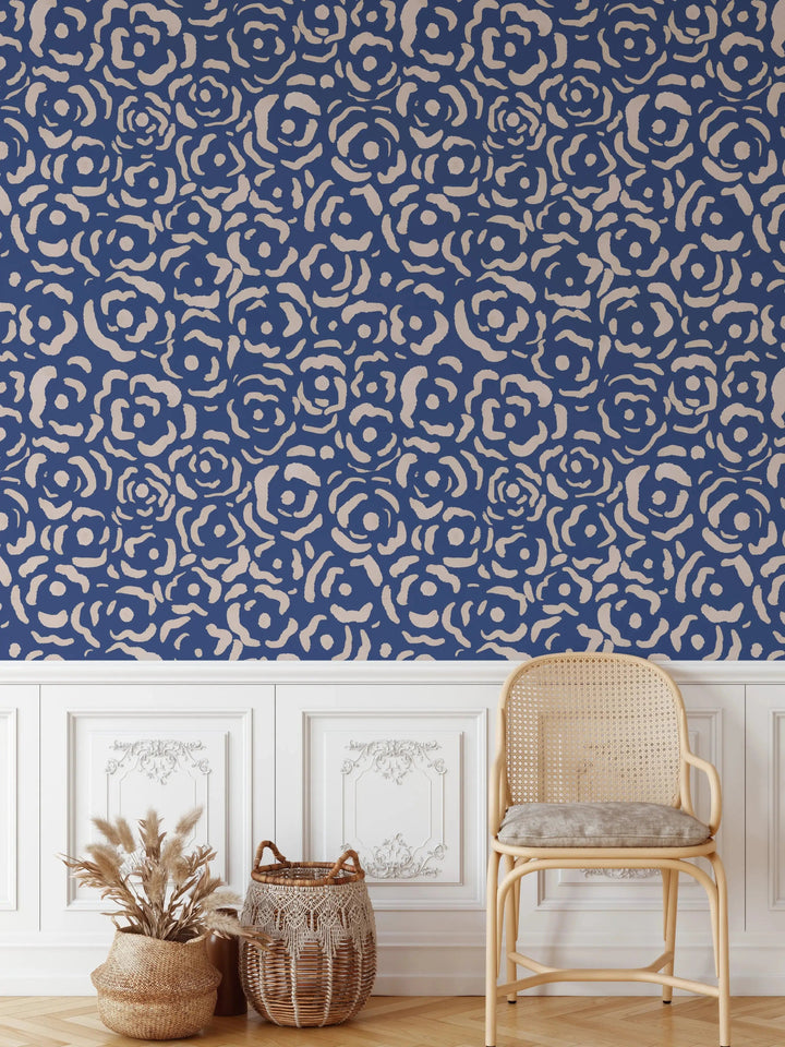 Blue Roses - Blue Rose Floral Peel and Stick Removable Wallpaper - I Heart Wall Art