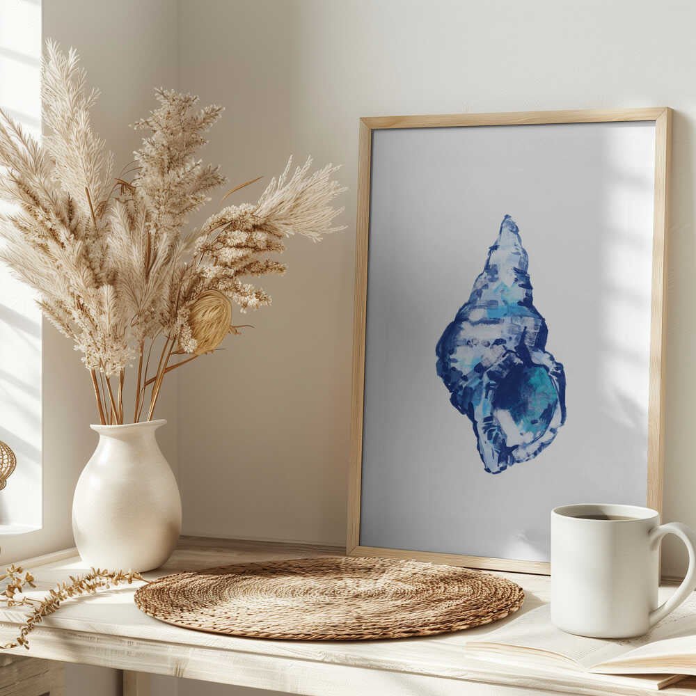 Blue Seashell On White Background No 2 - Stretched Canvas, Poster or Fine Art Print - I Heart Wall Art - Poster Print, Canvas Print or Framed Art Print