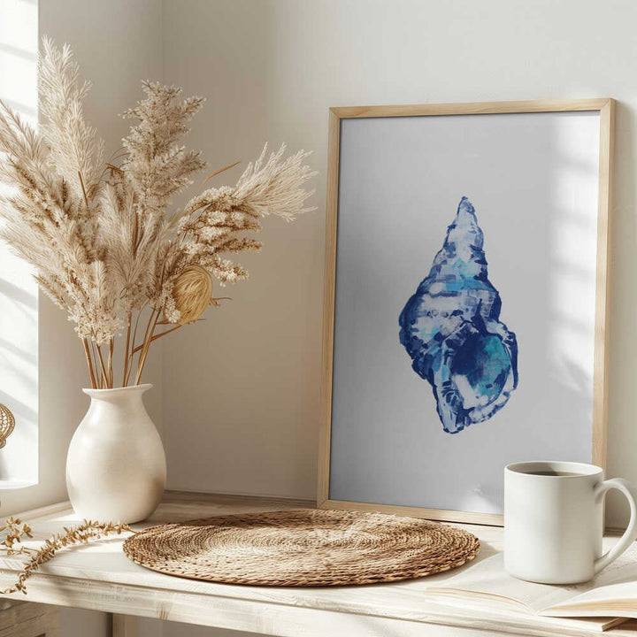 Blue Seashell On White Background No 2 - Stretched Canvas, Poster or Fine Art Print - I Heart Wall Art - Poster Print, Canvas Print or Framed Art Print