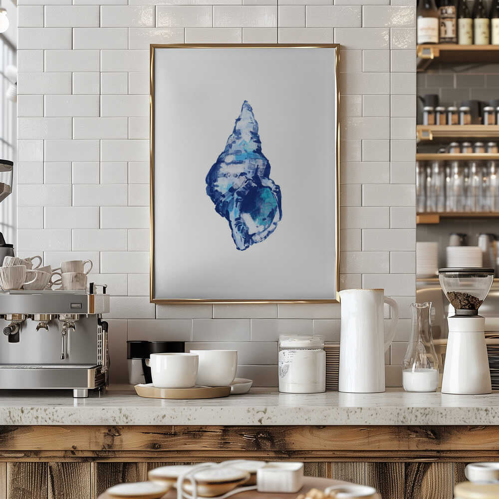 Blue Seashell On White Background No 2 - Stretched Canvas, Poster or Fine Art Print - I Heart Wall Art - Poster Print, Canvas Print or Framed Art Print