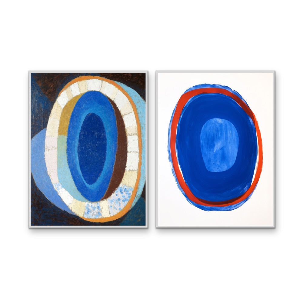 Blue Soul - Abstract Two Piece Set, Contemporary Blue &amp; Red Geometric Stretched Canvas or Wall Art Print I Heart Wall Art Australia
