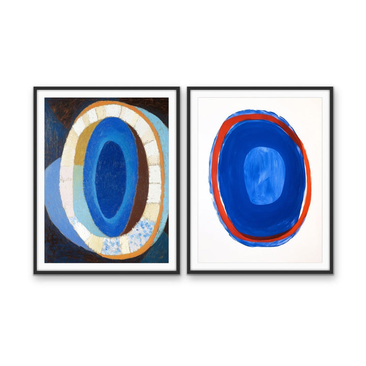 Blue Soul - Abstract Two Piece Set, Contemporary Blue &amp; Red Geometric Stretched Canvas or Wall Art Print I Heart Wall Art Australia