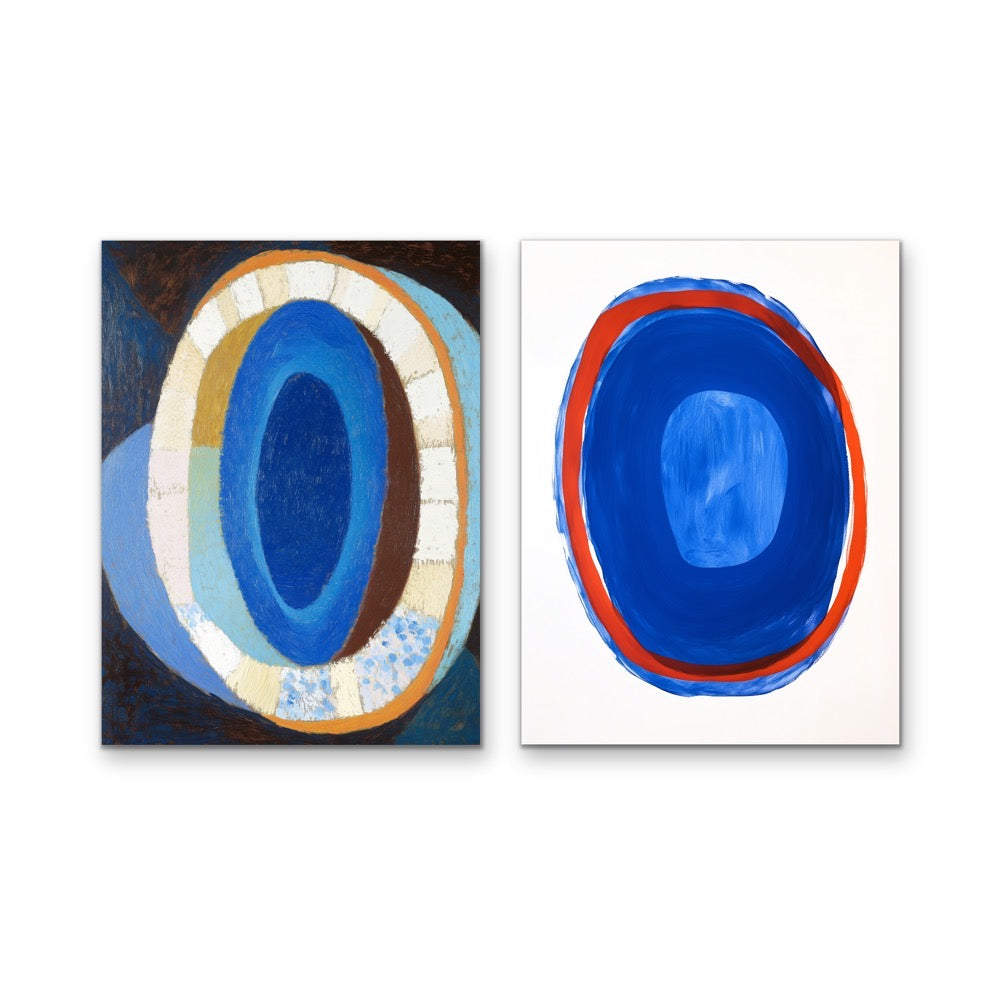 Blue Soul - Abstract Two Piece Set, Contemporary Blue &amp; Red Geometric Stretched Canvas or Wall Art Print I Heart Wall Art Australia