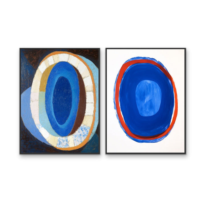 Blue Soul - Abstract Two Piece Set, Contemporary Blue &amp; Red Geometric Stretched Canvas or Wall Art Print I Heart Wall Art Australia