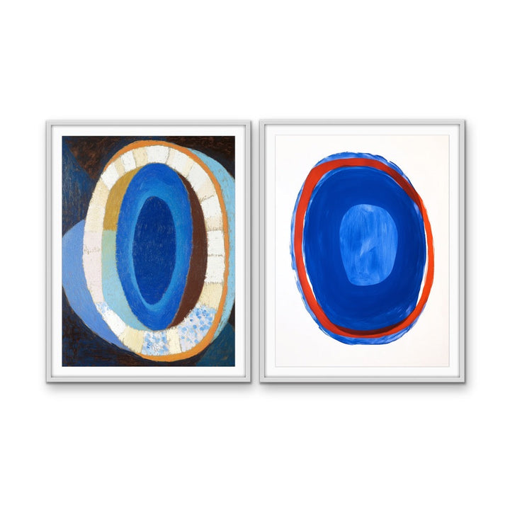 Blue Soul - Abstract Two Piece Set, Contemporary Blue &amp; Red Geometric Stretched Canvas or Wall Art Print I Heart Wall Art Australia