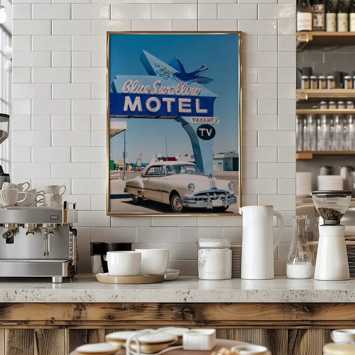 Blue Swallow Motel - Stretched Canvas, Poster or Fine Art Print I Heart Wall Art
