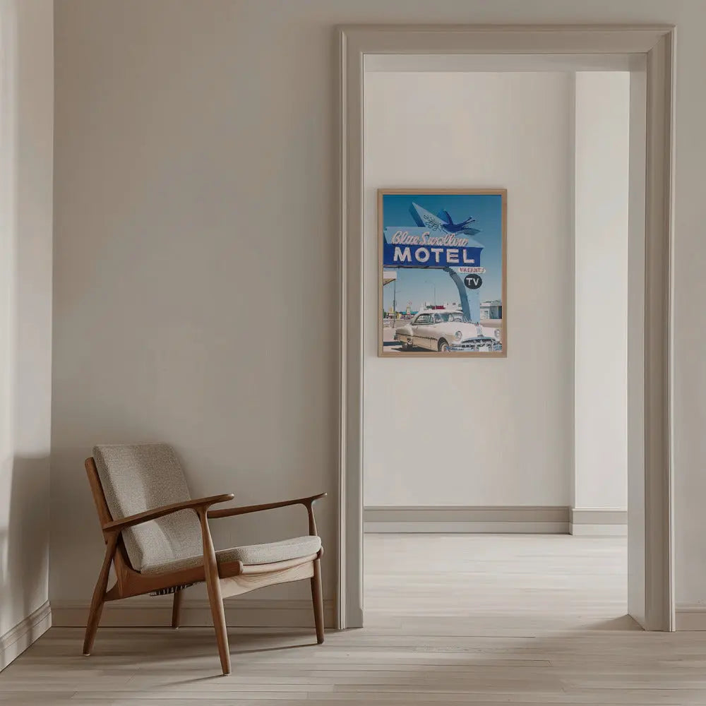 Blue Swallow Motel - Stretched Canvas, Poster or Fine Art Print I Heart Wall Art
