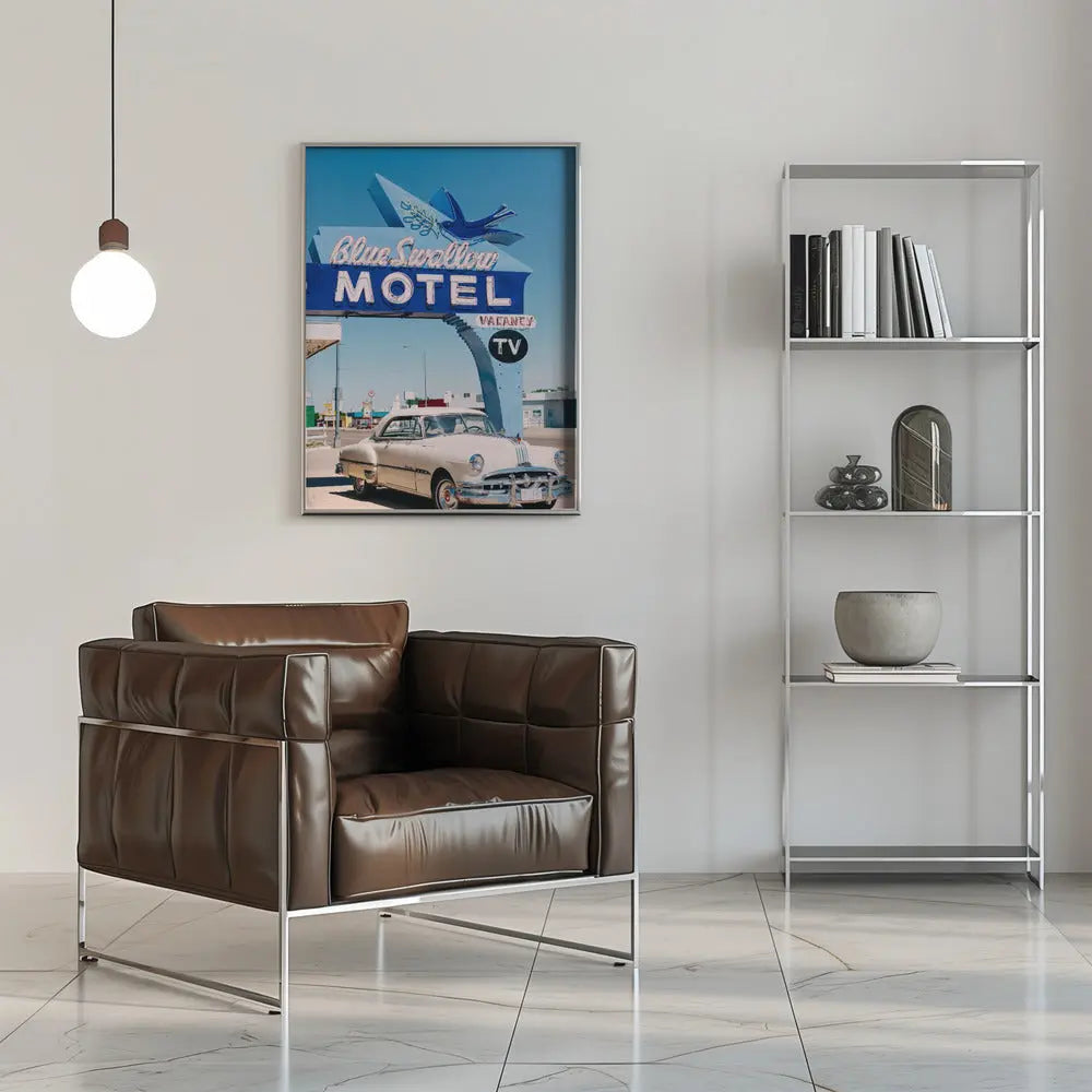 Blue Swallow Motel - Stretched Canvas, Poster or Fine Art Print I Heart Wall Art