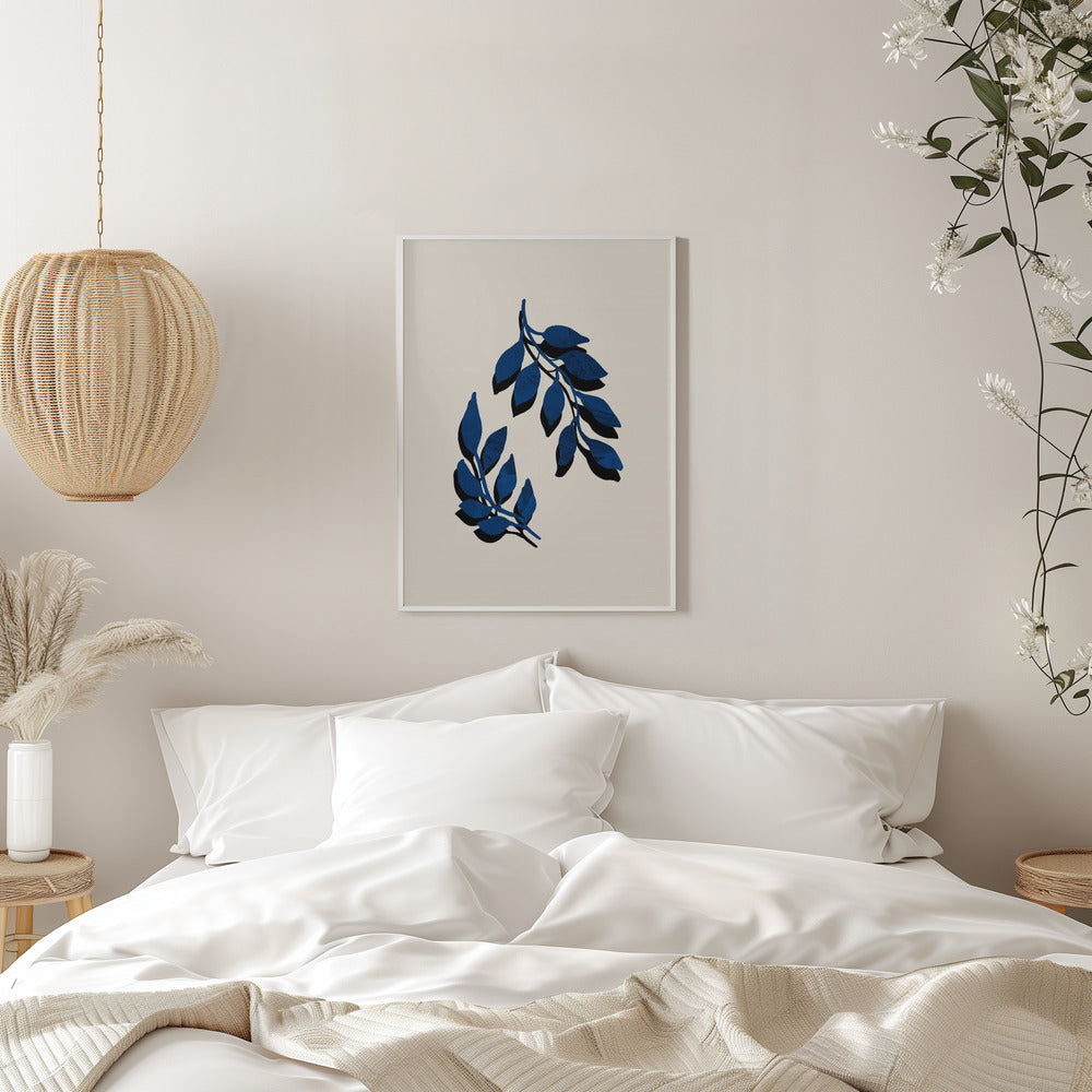Blue Twig Brush - Stretched Canvas, Poster or Fine Art Print I Heart Wall Art