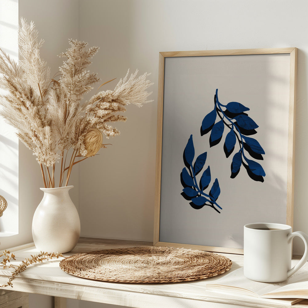 Blue Twig Brush - Stretched Canvas, Poster or Fine Art Print I Heart Wall Art