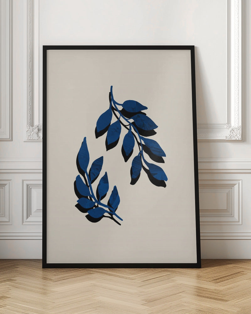 Blue Twig Brush - Stretched Canvas, Poster or Fine Art Print I Heart Wall Art